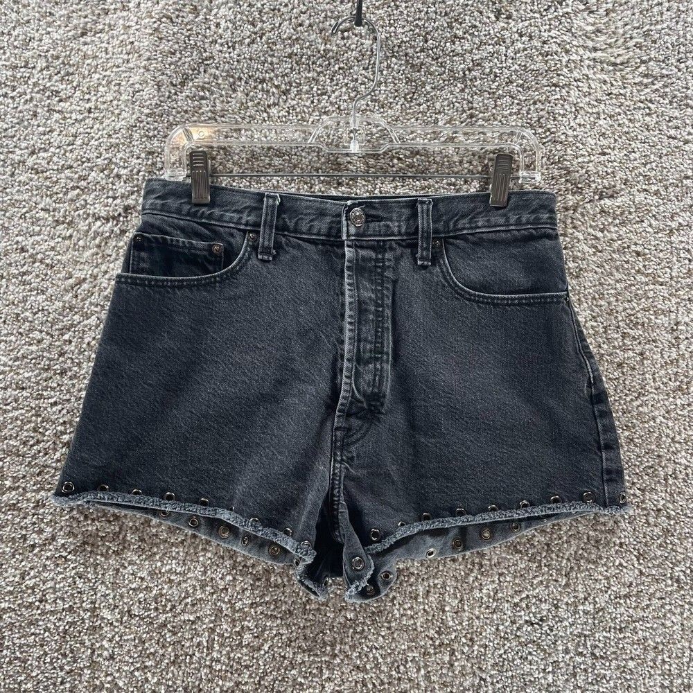 Abercrombie & Fitch Shorts Womens 2 Black Denim High Rise Dark Wash Preppy Logo